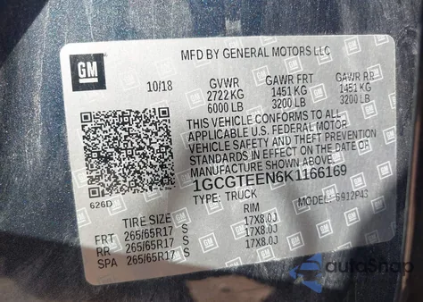 2019 Chevrolet Colorado Zr2 from USA, damaged, VIN 1GCGTEEN6K1166169